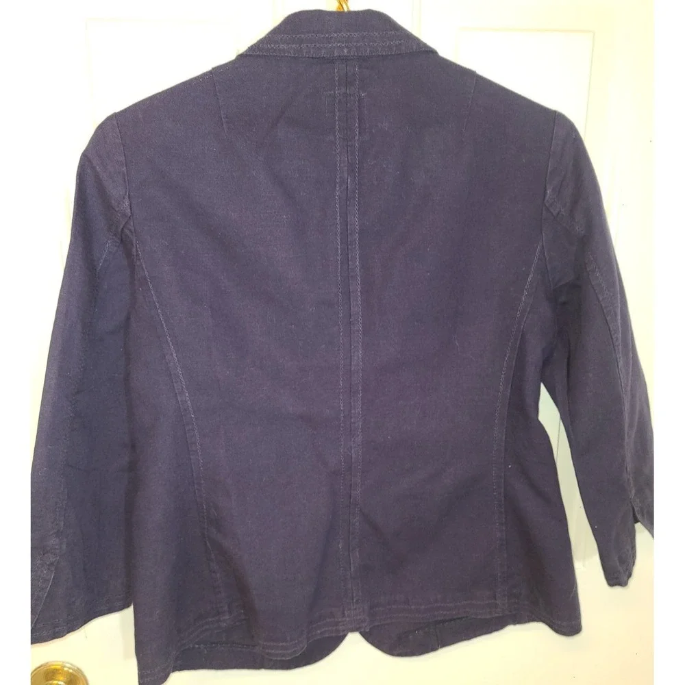 Gap Blazer Womens 6 Navy‎ Blue Linen Blend Notch Lapel 3/4 Sleeve Prep Academic